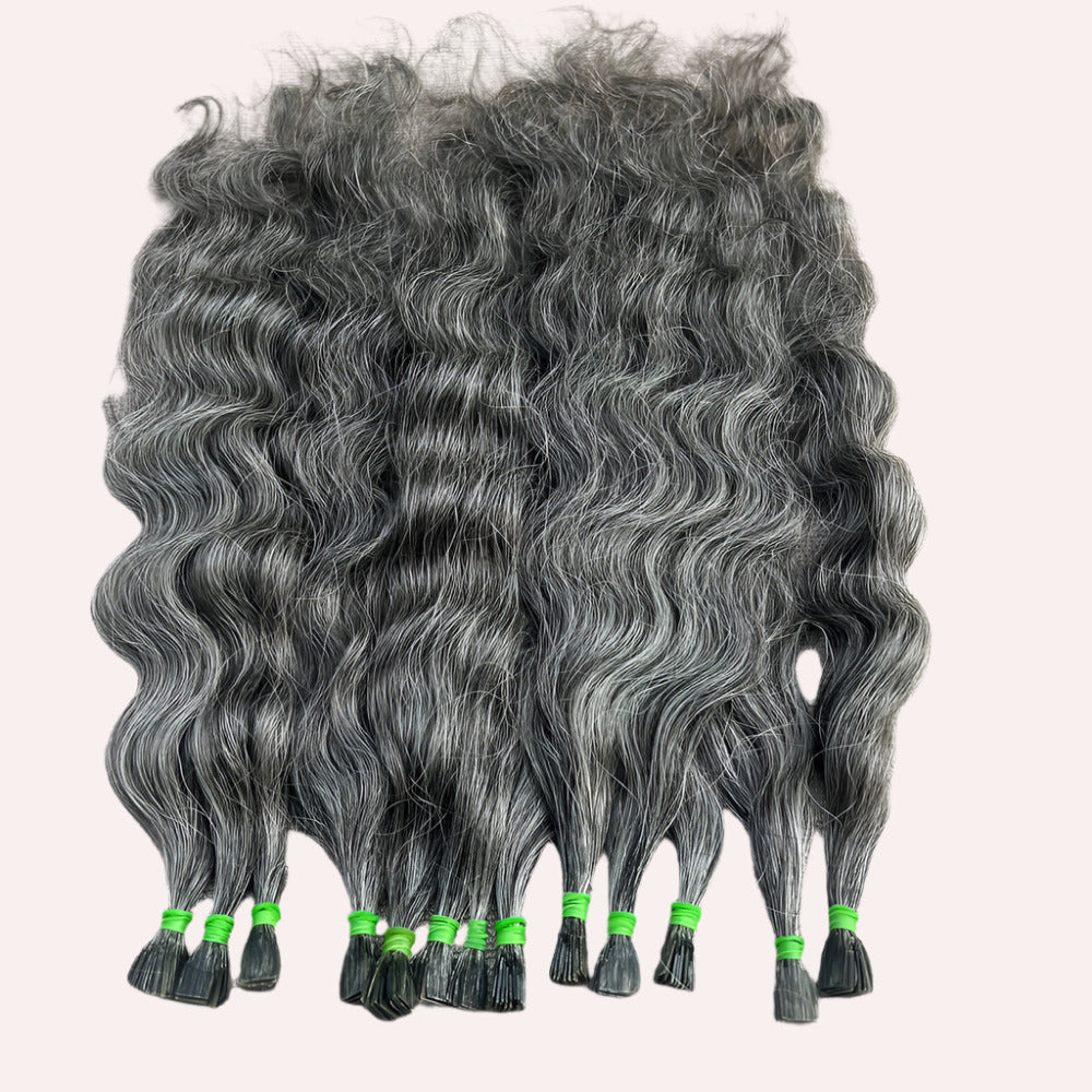 Flat Tip Grey Curly Hair Extensions