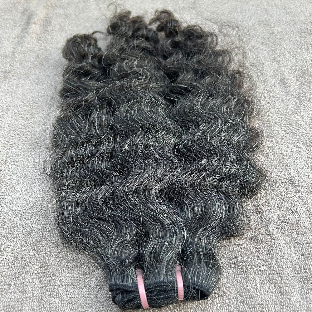 RAW DARK GREY WEFT CURLY HAIR EXTENSIONS