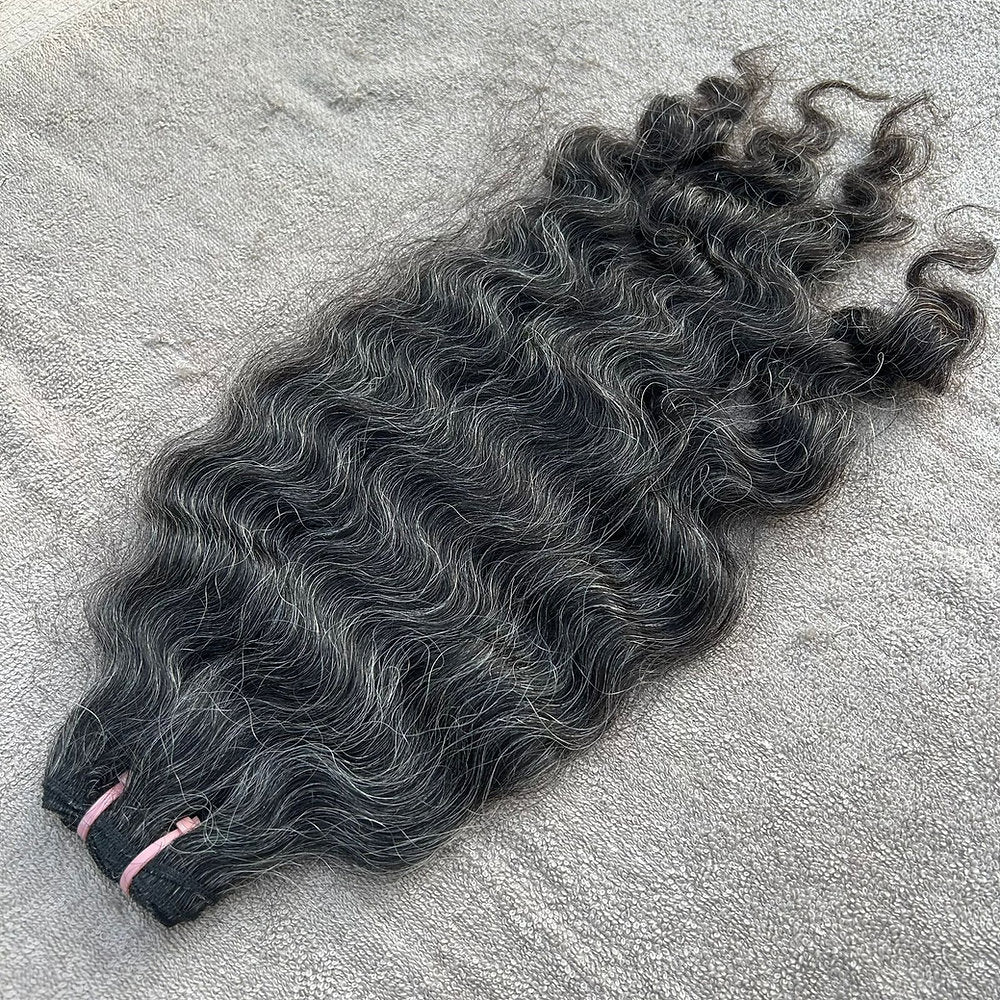 RAW DARK GREY WEFT CURLY HAIR EXTENSIONS