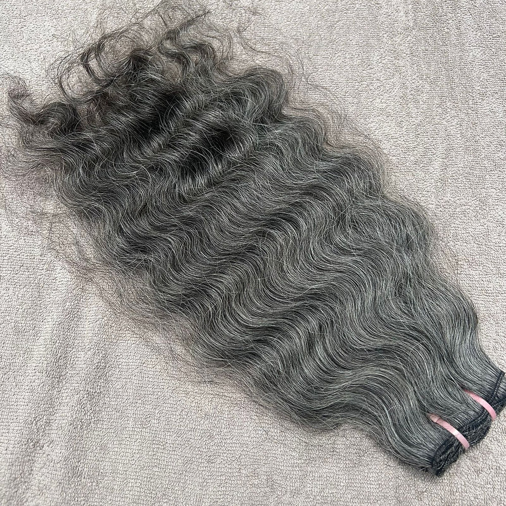 Raw Natural Grey Curly Weft Hair Extensions