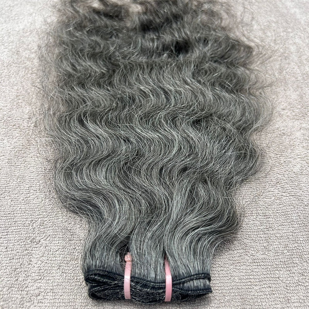 Raw Natural Grey Curly Weft Hair Extensions
