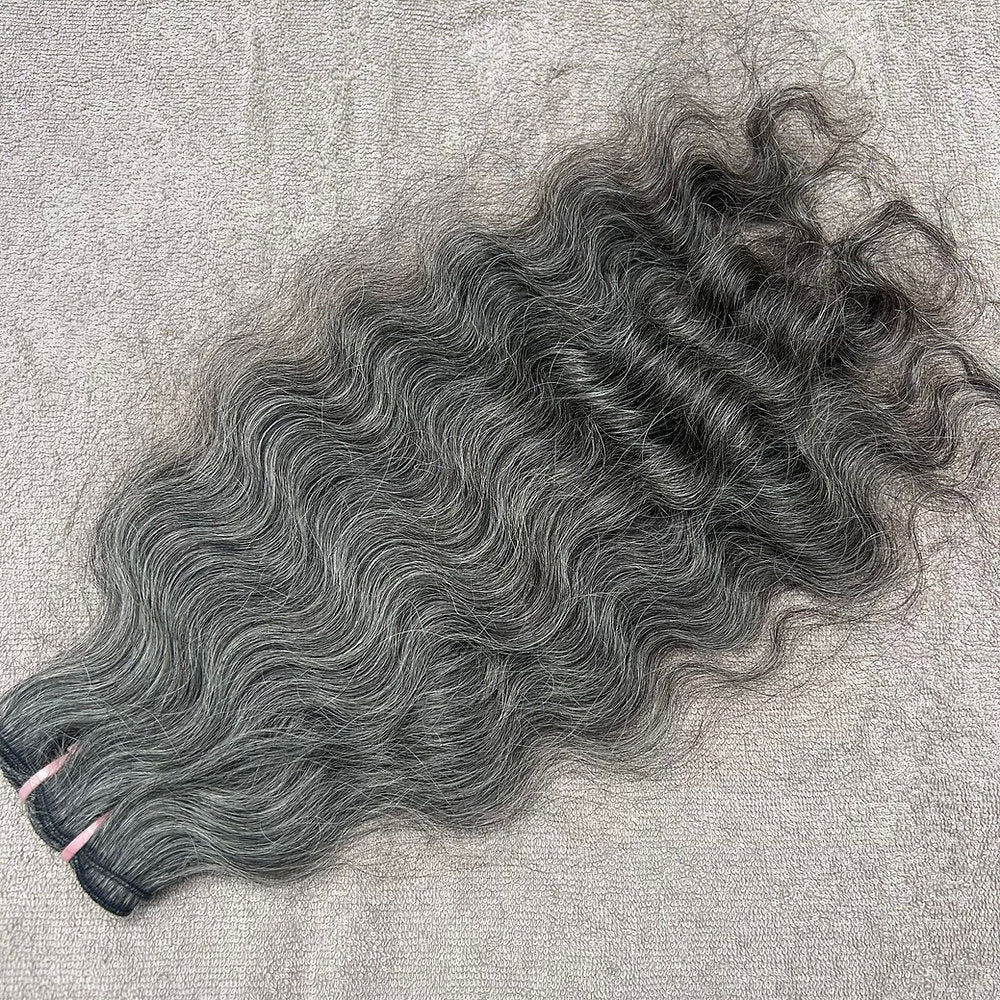 Raw Natural Grey Curly Weft Hair Extensions
