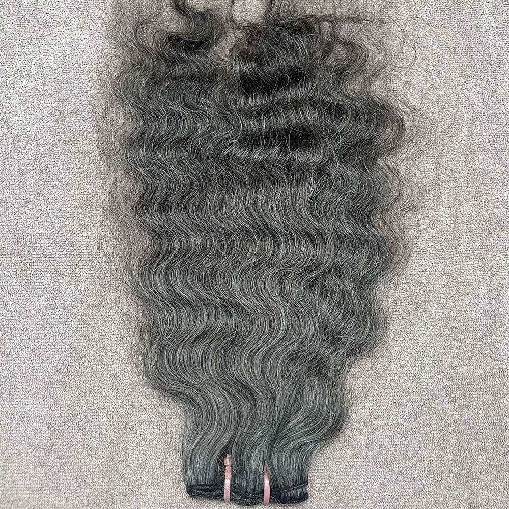 Raw Natural Grey Curly Weft Hair Extensions