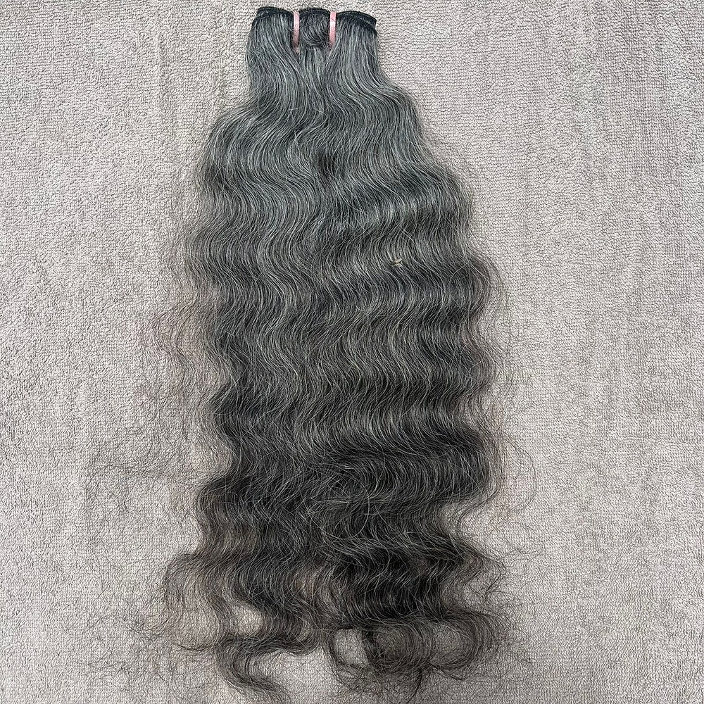 Raw Natural Grey Curly Weft Hair Extensions