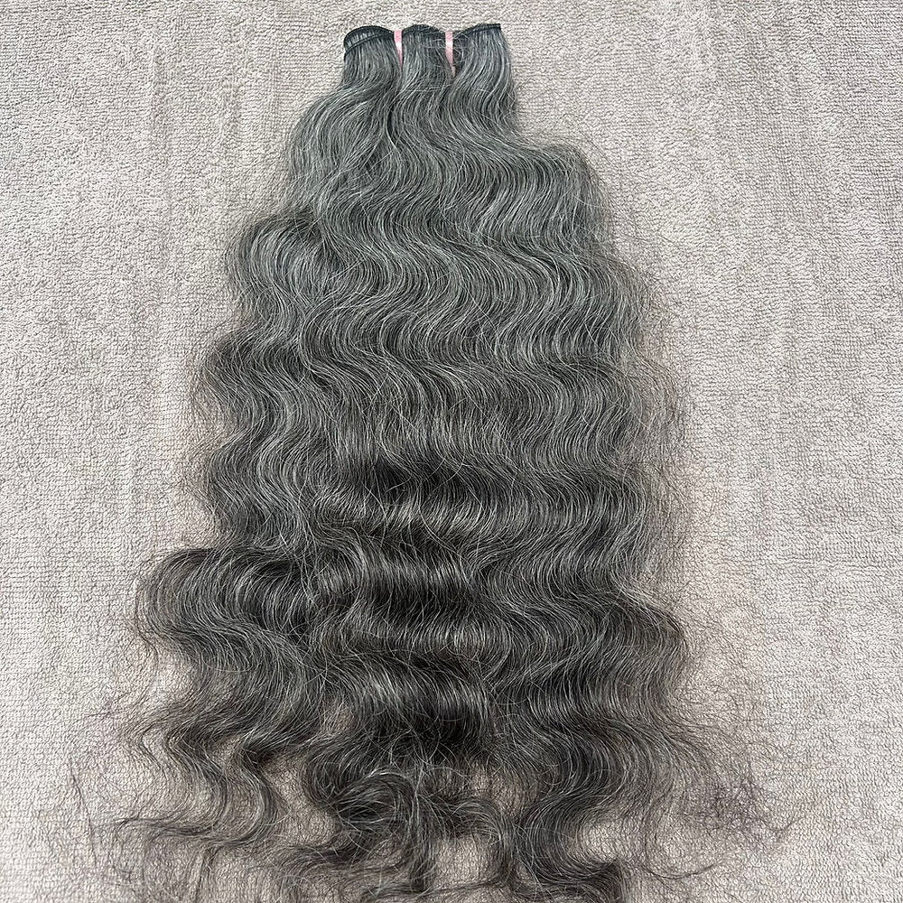 Raw Natural Grey Curly Weft Hair Extensions