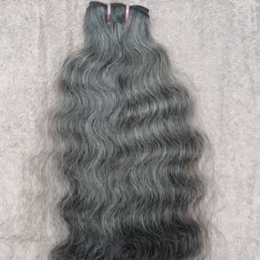 Raw Natural Grey Curly Weft Hair Extensions