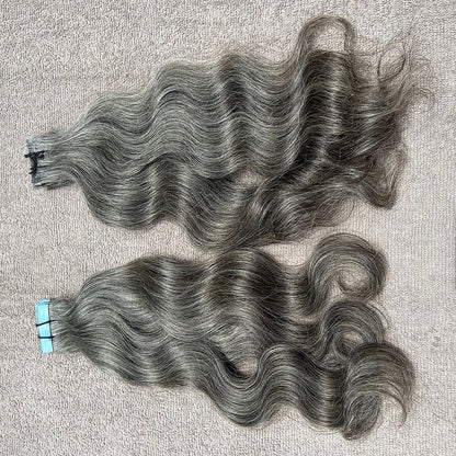 Invisible Tape Grey Wavy Hair Extensions