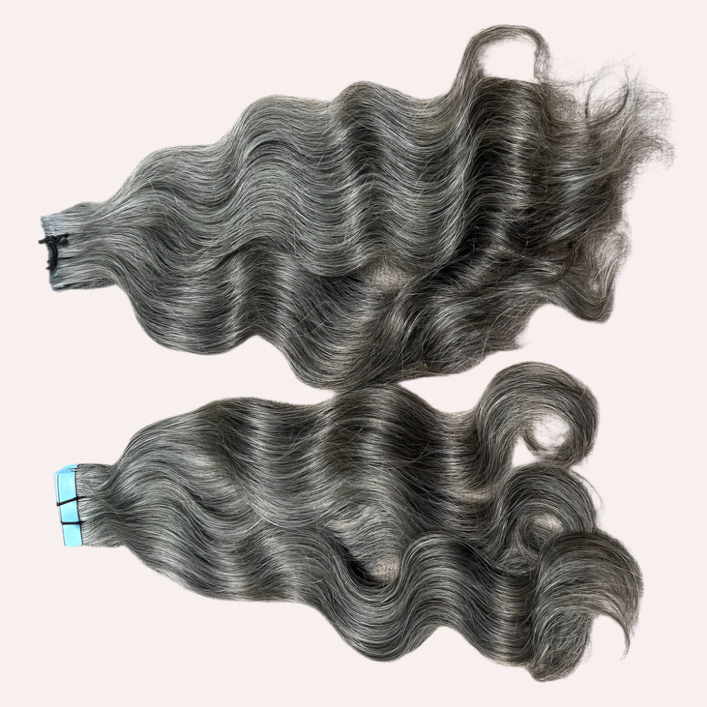 Invisible Tape Grey Wavy Hair Extensions