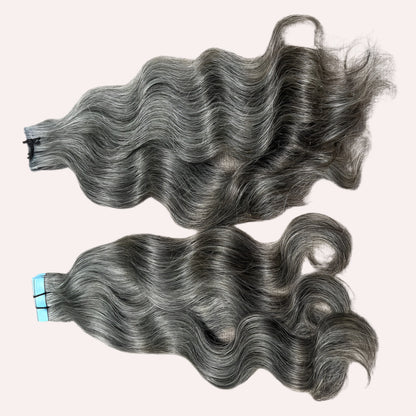Invisible Tape Grey Wavy Hair Extensions