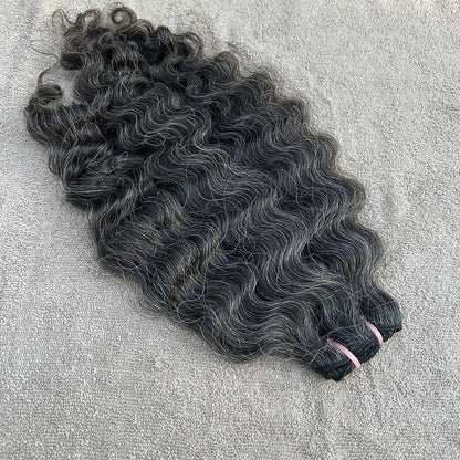 RAW DARK GREY WEFT CURLY HAIR EXTENSIONS