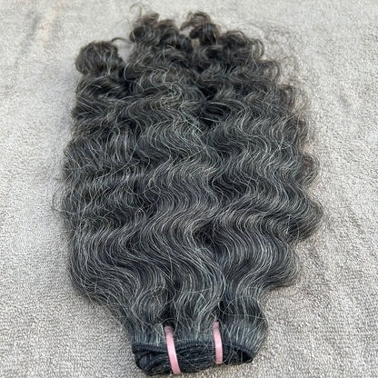RAW DARK GREY WEFT CURLY HAIR EXTENSIONS