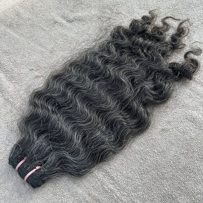 RAW DARK GREY WEFT CURLY HAIR EXTENSIONS