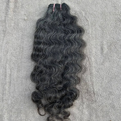 RAW DARK GREY WEFT CURLY HAIR EXTENSIONS