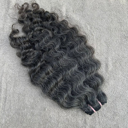 RAW DARK GREY WEFT CURLY HAIR EXTENSIONS