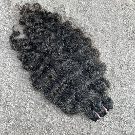 RAW DARK GREY WEFT CURLY HAIR EXTENSIONS
