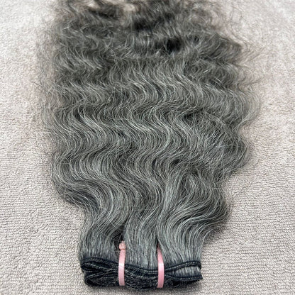 Raw Natural Grey Curly Weft Hair Extensions