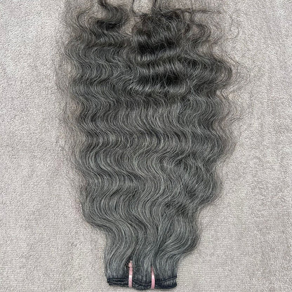 Raw Natural Grey Curly Weft Hair Extensions
