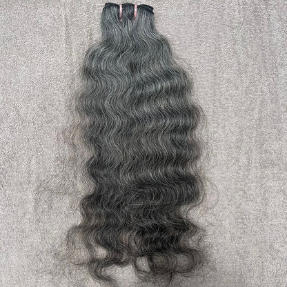 Raw Natural Grey Curly Weft Hair Extensions