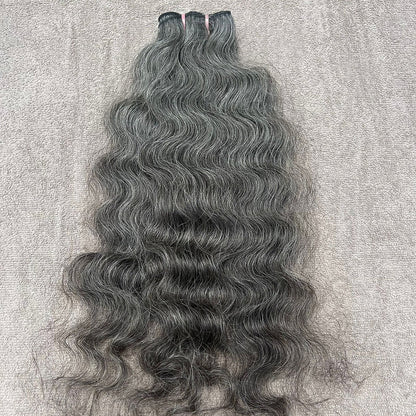 Raw Natural Grey Curly Weft Hair Extensions